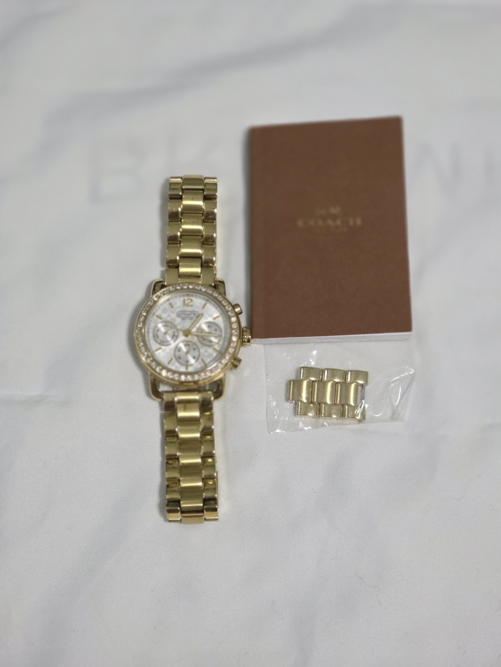 Coach Women's Gold-Tone Crystal Bezel Chronograph Watch